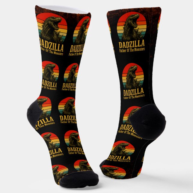 Dadzilla Father Of The Monsters Fathers Day Socks (Angled)