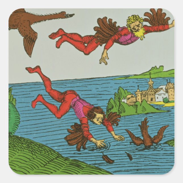 Daedalus and Icarus, 15th century Square Sticker (Front)