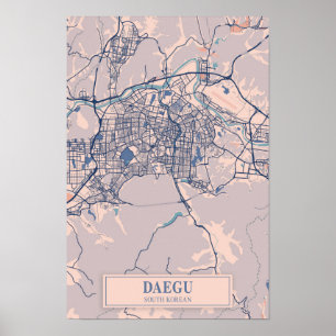 Daegu South Korean Breezy City Map Travel Poster