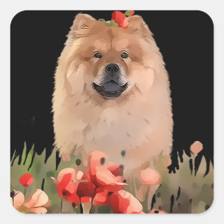 DAEJA IN POPPIES chow black background stickers