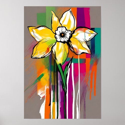 Daffodil Abstract Art Floral Colorful Bright Poster