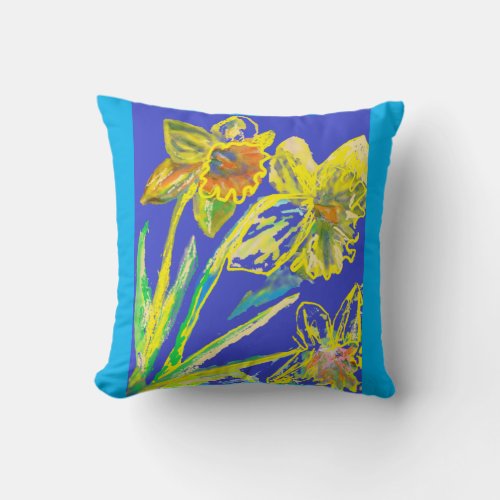 Daffodil Abstract Watercolor flower floral Yellow  Throw Pillow