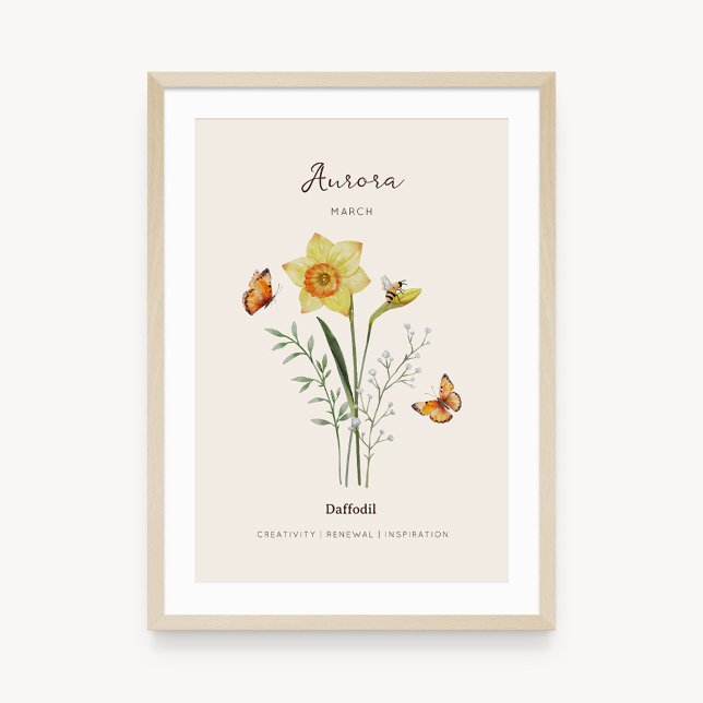 Daffodil Birth Month Flower Poster (Example of daffodil birth flower poster once framed. )