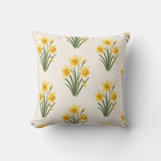 Daffodil Botanical, March Birth Flower Throw Pillow