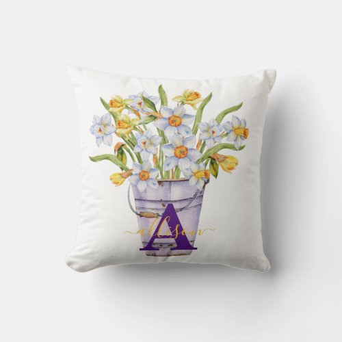 Daffodil bucket personalized throw pillow