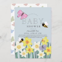 Daffodil Butterfly Bee Floral Baby Shower Invitation