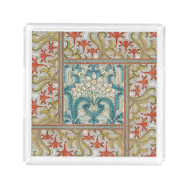 Daffodil chintz art nouveau flower wallpaper acrylic tray (Front)
