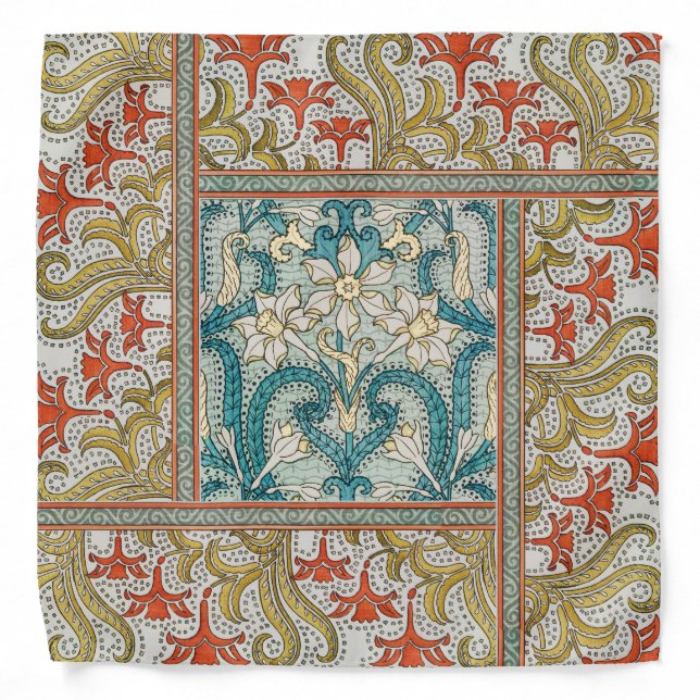 Daffodil chintz art nouveau flower wallpaper bandana (Front)