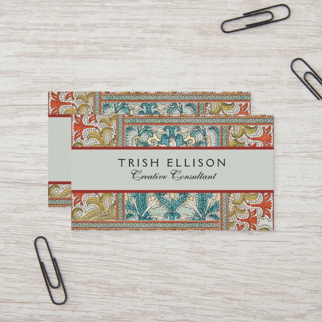 Daffodil chintz art nouveau flower wallpaper business card (Front/Back In Situ)