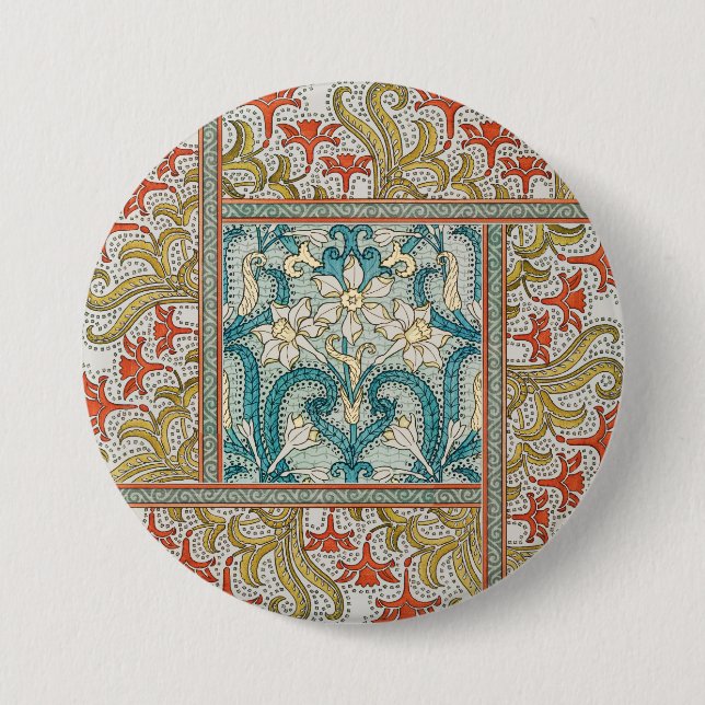 Daffodil chintz art nouveau flower wallpaper button (Front)