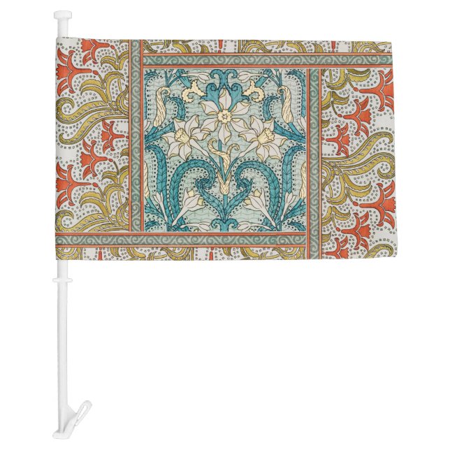 Daffodil chintz art nouveau flower wallpaper car flag (Front)