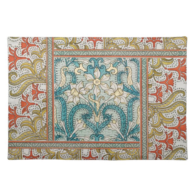 Daffodil chintz art nouveau flower wallpaper cloth placemat (Front)