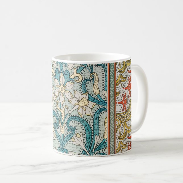 Daffodil chintz art nouveau flower wallpaper coffee mug (Front Right)