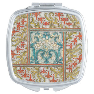 Daffodil chintz art nouveau flower wallpaper compact mirror