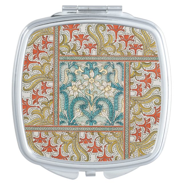 Daffodil chintz art nouveau flower wallpaper compact mirror (Front)