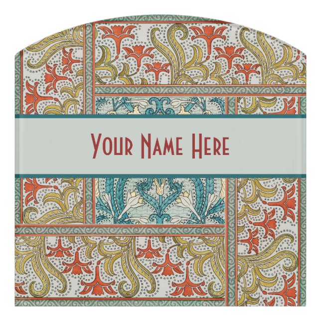 Daffodil chintz art nouveau flower wallpaper door sign (Contour Front)