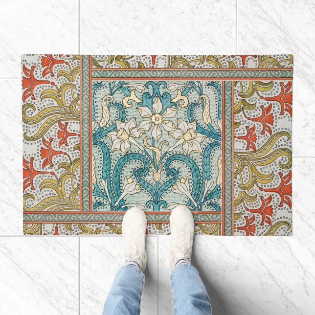 Daffodil chintz art nouveau flower wallpaper doormat (Indoor)
