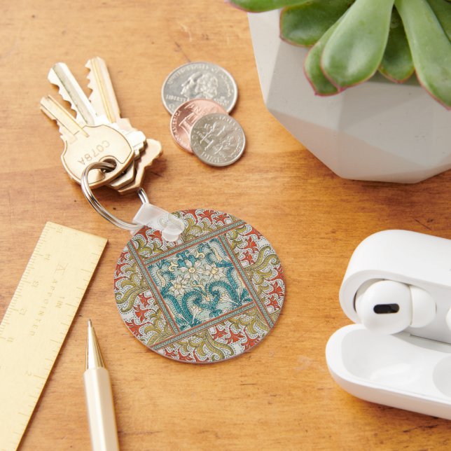 Daffodil chintz art nouveau flower wallpaper keychain (Desk)