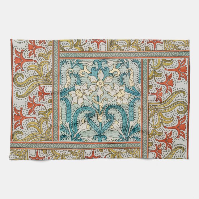 Daffodil chintz art nouveau flower wallpaper kitchen towel (Horizontal)