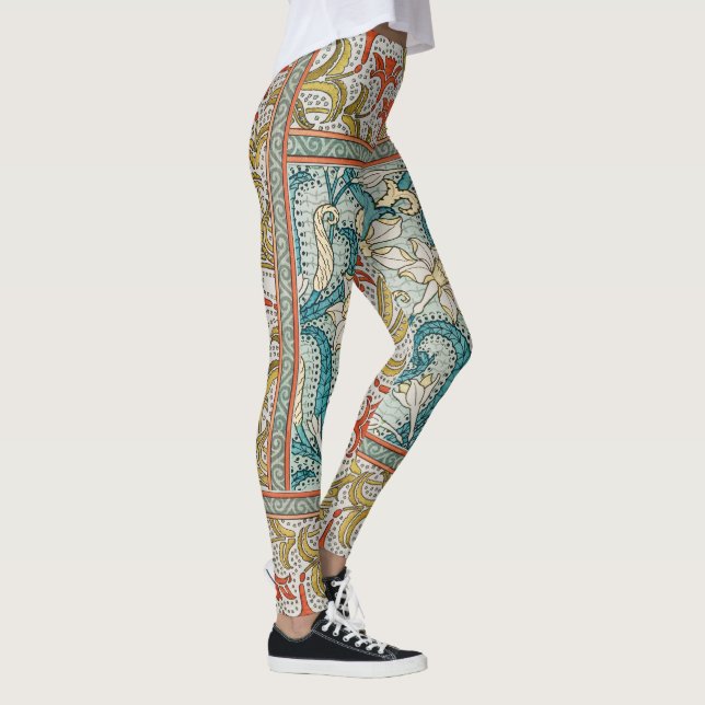 Daffodil chintz art nouveau flower wallpaper leggings (Right)