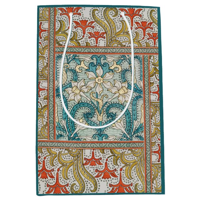 Daffodil chintz art nouveau flower wallpaper medium gift bag (Front)