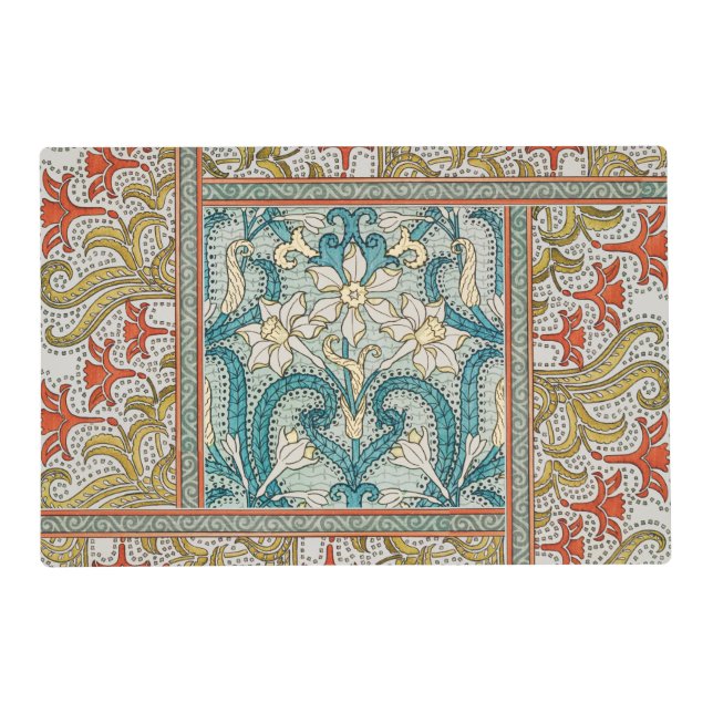 Daffodil chintz art nouveau flower wallpaper placemat (Front)
