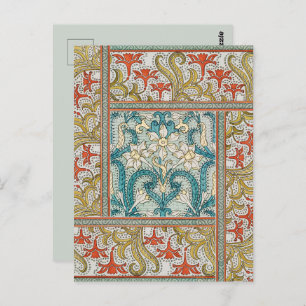 Daffodil chintz art nouveau flower wallpaper postcard