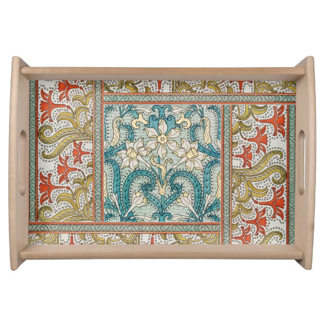 Daffodil chintz art nouveau flower wallpaper serving tray (Front)