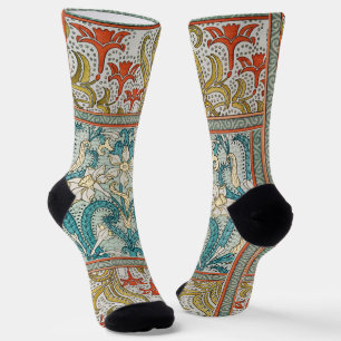 Daffodil chintz art nouveau flower wallpaper socks