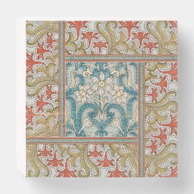 Daffodil chintz art nouveau flower wallpaper wooden box sign (Front Horizontal)