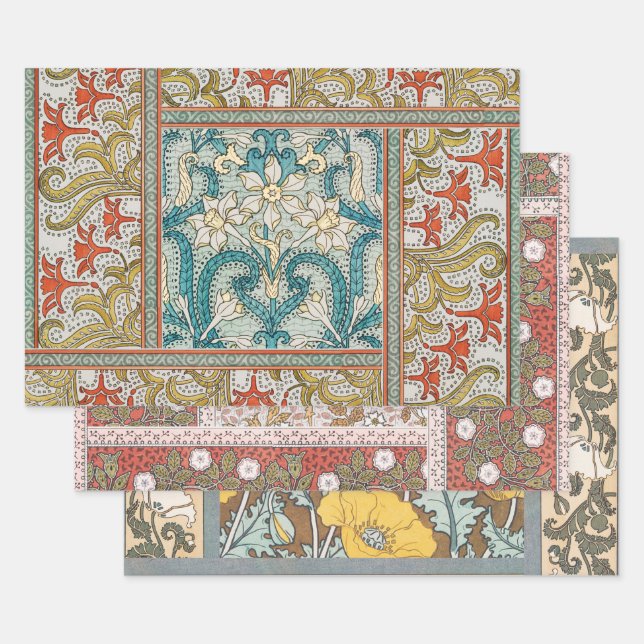 Daffodil chintz art nouveau flower wallpaper wrapping paper sheets (Set)