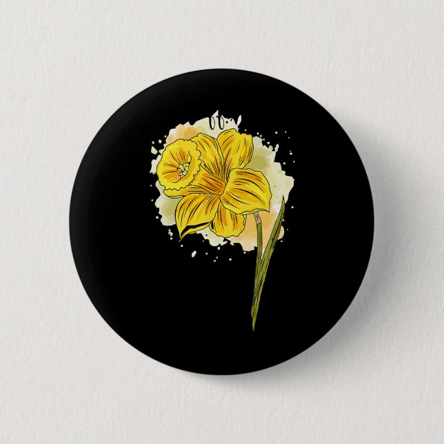 Daffodil Daffodils Flowers Floral Spring Easter Da Button (Front)