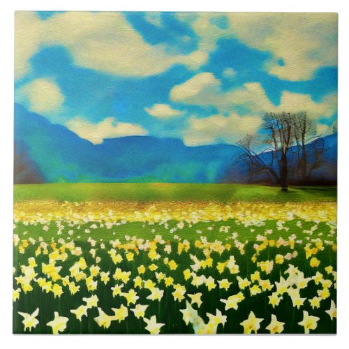 Daffodil field _ painting ceramic tile
