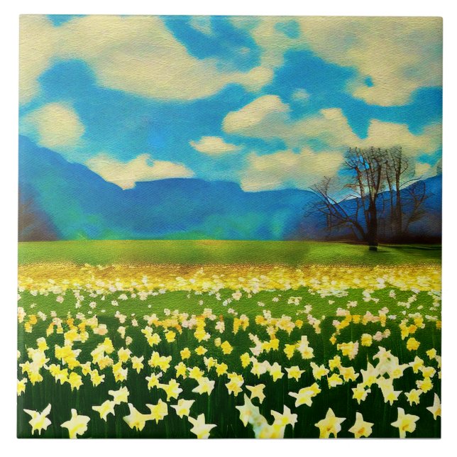 Daffodil field - painting ceramic tile (Front)
