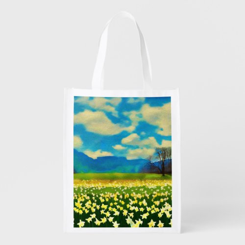 Daffodil field _ painting grocery bag
