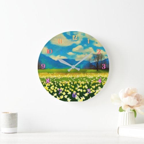 Daffodil field _ painting large clock