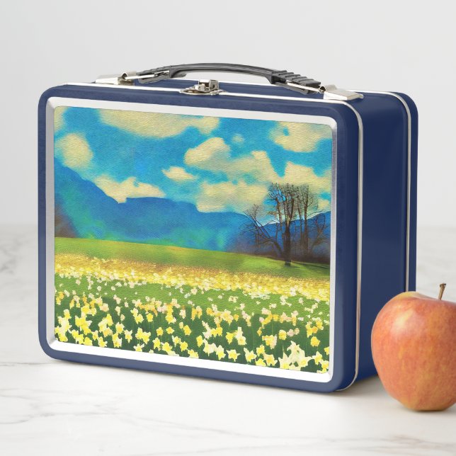 Daffodil field - painting metal lunch box (In Situ)