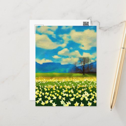 Daffodil field _ painting postcard