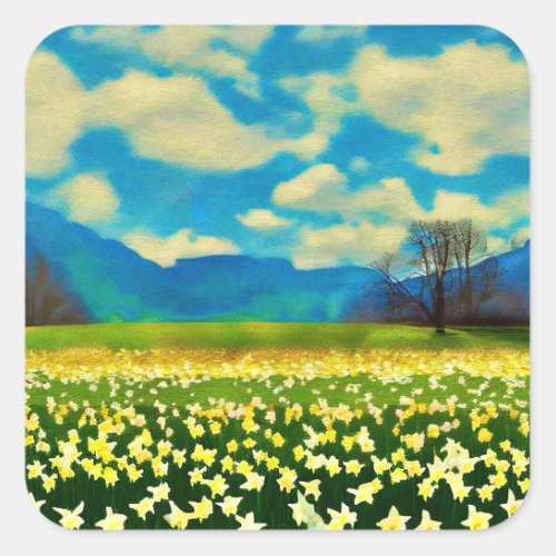 Daffodil field _ painting square sticker