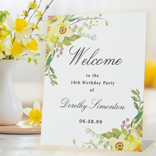 Daffodil Floral 18th Birthday Party Welcome Pedestal Sign