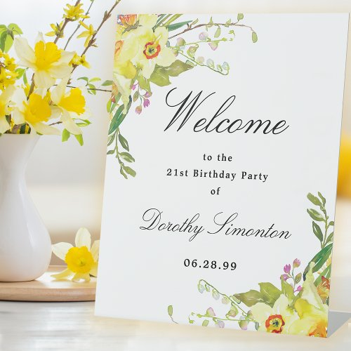 Daffodil Floral 21st Birthday Party Welcome Pedestal Sign