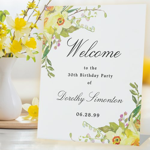 Daffodil Floral 30th Birthday Party Welcome Pedestal Sign