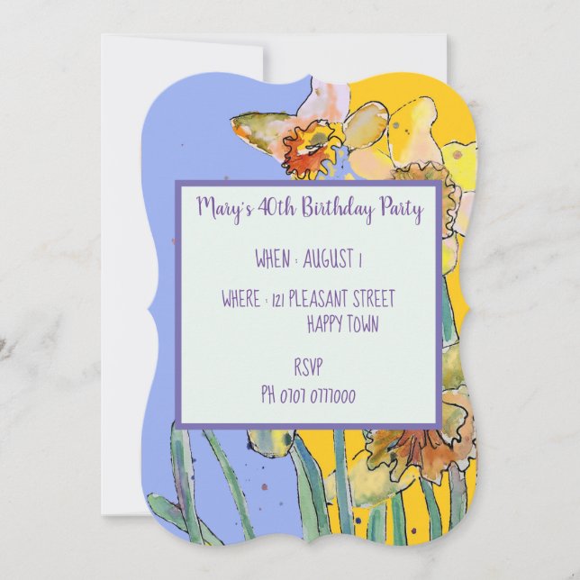 Daffodil Floral 40th Birthday Yellow Invitation (Front)