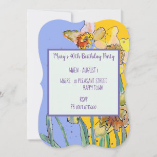 Daffodil Floral 40th Birthday Yellow Invitation
