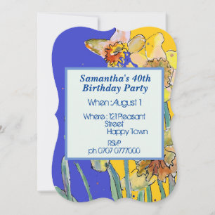 Daffodil Floral 40th Birthday Yellow Navy Blue Invitation