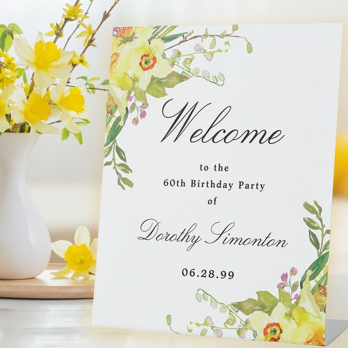 Daffodil Floral 60th Birthday Party Welcome Pedestal Sign