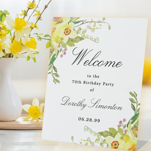 Daffodil Floral 70th Birthday Party Welcome Pedestal Sign