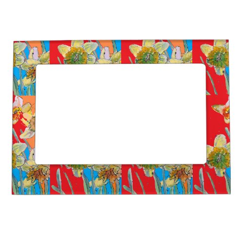 Daffodil Floral Blue Red Yellow art Magnetic Frame