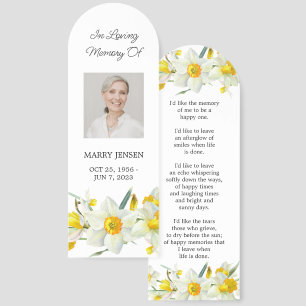 Daffodil Floral Photo Funeral Memorial Bookmark