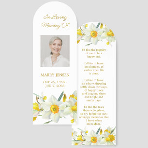 Daffodil Floral Photo Funeral Memorial Bookmark